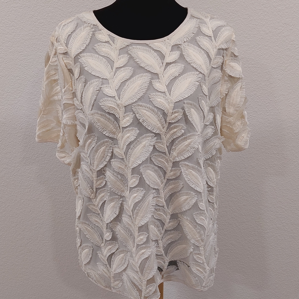 Ann Taylor Cream Ruffled Blouse with Boxy Fit